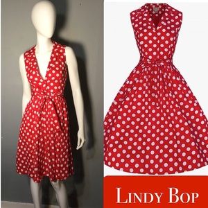 NWT Lindy Bop ‘Matilda’ Red Polka Dot Shirt Dress